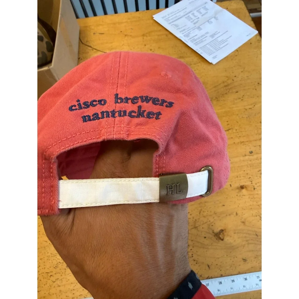 Harding Lane Cisco Brewers Nantucket OS Salmon Pink Needlepoint Adjustable Hat